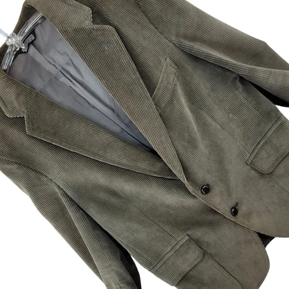 Vintage Corduroy Blazer Green Elbow Patch Academia Preppy Collegiate